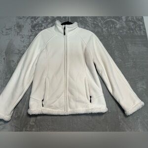 Green Tea Sherpa Lined Fleece Jacket Women’s Medium White Pockets Snow Bunny